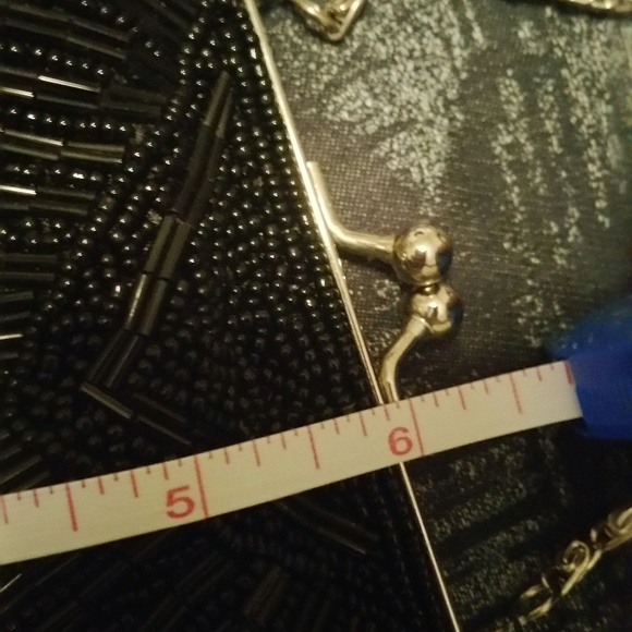 #153 Black Beaded Evening Bag w/Silver Chain Strap - Picture 5 of 5